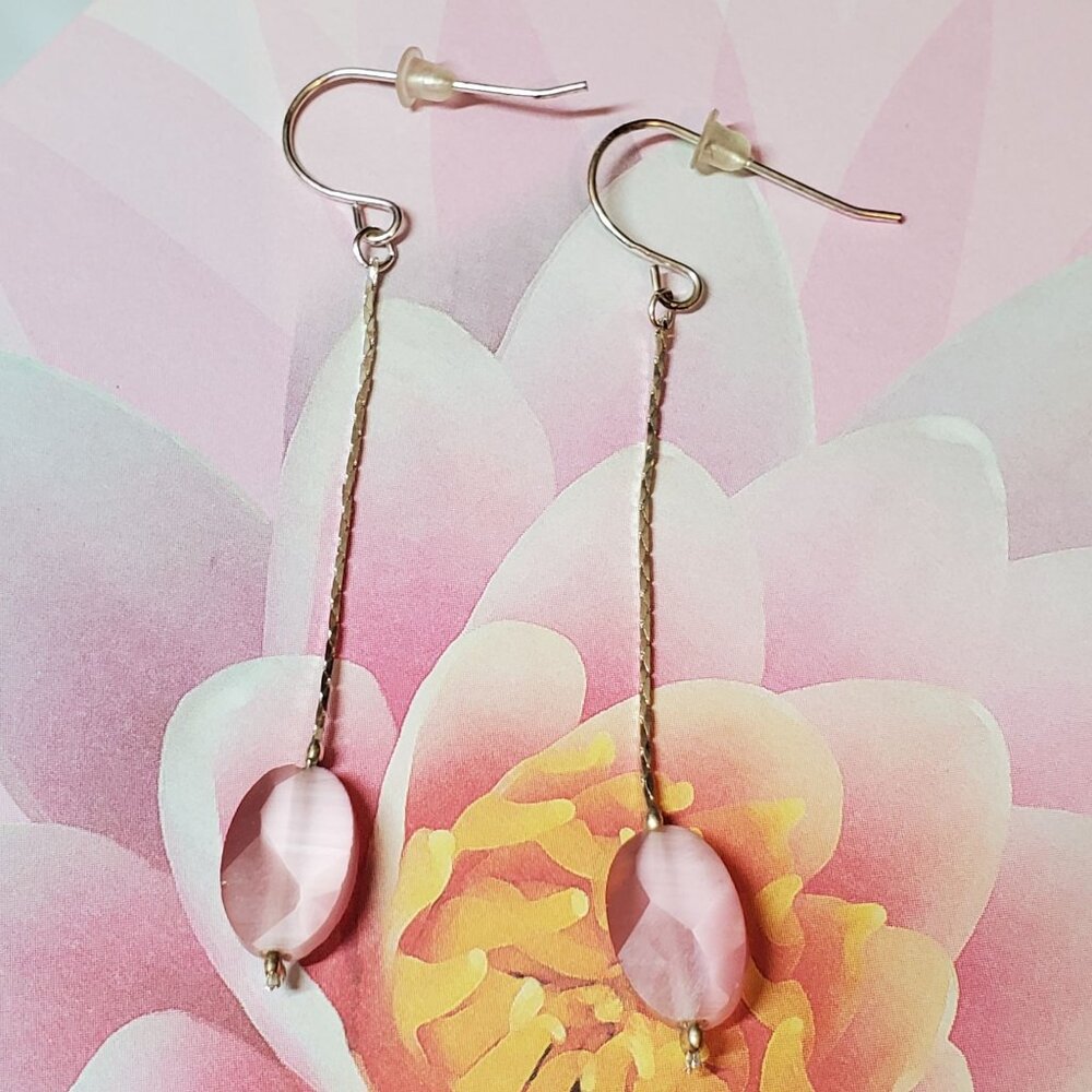 Pink Bead & Silver Drop Earrings